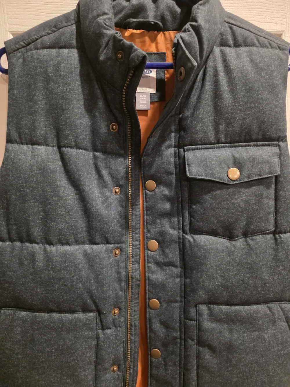 Old Navy Quilted Puffer Vest in Dark Teal with Orange Lining